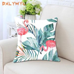 Pillow Square Pillowcase Flamingo Tropical Plant Leaves Flower Print Plush Cover For Sofa Decoration Throw Case