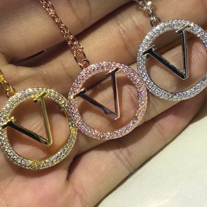 brand High quality V necklace full star diamond letter circle brand necklace classic pattern center fashion luxury designer necklace jewelry for women gift