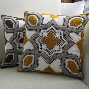 Pillow Emboridery Cover Coffee Yellow Grey Geometric Case ForHome Decorative 45x45cm Sofa Bed Living Room