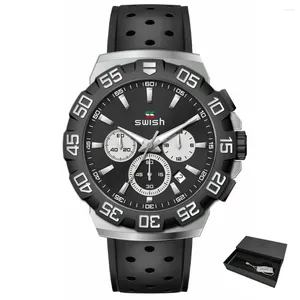 Orologi da polso swish militare sport orologio per uomini neri cronografo arancione cronografo regalo calendario cronometro da appuntamento elastico