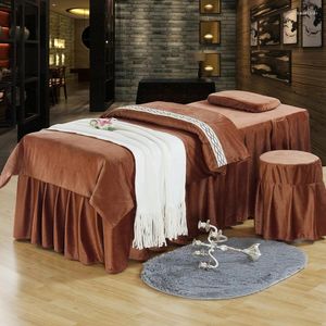 Sängkläder uppsättningar Anpassa storlek Luxury Velvet 4st för Beauty Salon Bed Sheets Massage Spa Bedskirt Stoolcover Pillow Cceanse Quiltcover