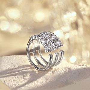 Luxury 4mm Diamond 925 Sterling Silver Rings for Women Jewelry Designer Ring Woman Party Apertura regolabile 5A Zirconia Daily Outfit Friend Valentins Day Gift Box