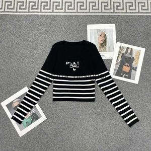 Women's Sweaters designer P Autumn New Striped Square Neck Slim Fit Knitted Long sleeved Sweater for Women G-N9372