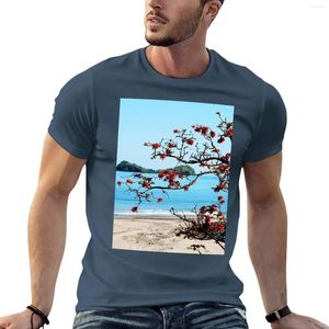 Herrpolos tropiska Madagaskar-strand med blommande träd T-shirt sportfans hippie kläder tull t-skjortor för män grafik