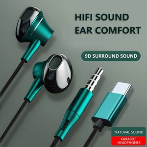 Typ-C in-ear trådbundna karaoke-hörlurar 3,5 mm stereomusik örnbud handfria headset hörlurar med mic för Xiaomi Huawei iPhone