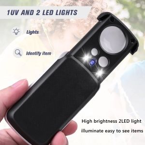 30x 60x 90x smycken loupe magnifier med LED UV Light Slide-out Pocket förstorande glas Optiska lins för diamanter mynt frimärken