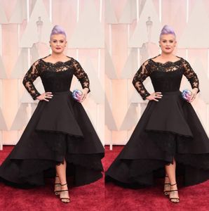 Plus Size Long Formal Dresses Kelly Osbourne Celebrity Black Lace High Low Red Carpet Sheer Evening Dresses Ruffles Party Gowns2533110