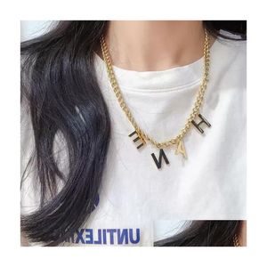 Pendant Necklaces 23Ss Fashionable Gold Plated Stainless Steel Choker Letter Statement Fashion Womens Necklace Wedding Jewelry Accesso Ot0Yr