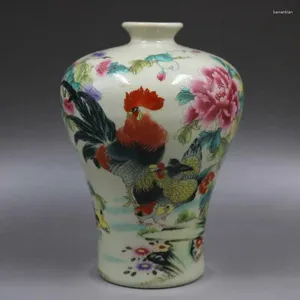 Vases Chinese Famille Rose Porcelain Qing Tongzhi Rooster Cock Pattern Vase 6.3 Inch