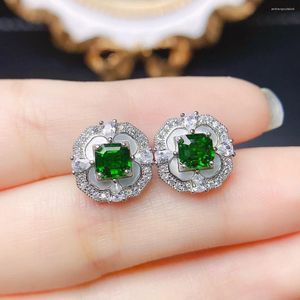 Orecchini per borchie FS S925 Inlay in argento sterling 5mm Diopside Natural Fascifica Fine Fine Gioielli di matrimoni classici per donne Meibapj