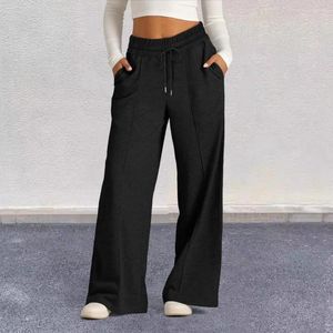 Women's Pants Women Loose Trousers Comfortable Wide Leg Sweatpants With Elastic Drawstring Waist Pockets For Sport Lounge Wear High