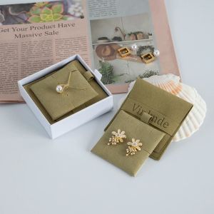Custom Logo Flap Microfiber Jewellery Insert Earrings Necklace Packaging Display Cards Gift Bag Xmas Jewelry Storage Pouch Bulk