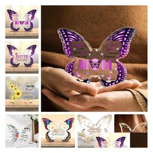 Favor favorita Ornamentos transparentes de borboleta acrílica para amigas/melhores amigos/parentes colegas de comprimidos para entrega de gotas de entrega OTX0A