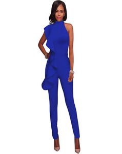 Women Plain Blue Black Jumpsuit Ruffles Sleeveless Sheath Bandage Rompers Party Night Clubwear Slim Sexy Bodycon Stretch Overall5236836