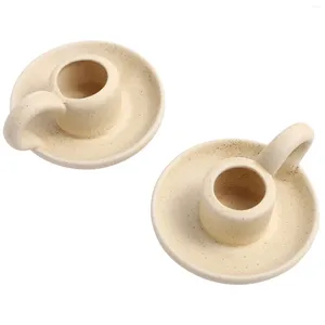 Candle Holders 2 Pcs Props Ceramic Holder Norse Decor Vintage Candlestick Stands Pillar &