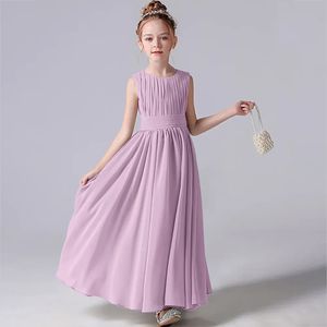 DideyTtawl Chiffon Pleated Flower Girl Dresses Sashes Kids Weddings Birthday Party Pageant Gowns Junior Bridesmaid Dress 240321