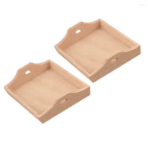 Decorative Figurines 2 Pcs Wood Tray Ornaments Small House Decor Miniature Toy Tea Furniture Model Simulated Fruit