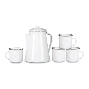 Teaware sätter kaffekanna och 4 kopp set med robust hällhandtag för att förhindra skräpskrapor för sval beröring