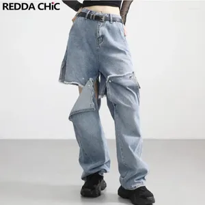 Kadınlar Kot Reddachic Söndürülebilir Düğmeler İki Giyim Kadınlar Bolca Düz Yüksek Yoksul Pantolon Koreli Şık Geniş Bacak Vintage Y2K Pantolon