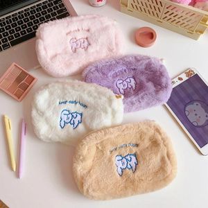 Storage Bags Cute Embroidery Bear Plush Cosmetic Bag Travel Portable Wash Makeup Organizer Pouch Handbag Pencil Case