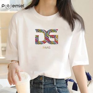 Summer Simple Street Apparel Womens Cotton TShirt Selling Fashion Letter Print Top Round Neck Short Sleeve 240403