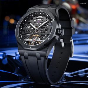 ساعة معصم Ailang Silicone Strap Men Watch 2024 Fashion Hollow Automatic Mechanical for Outdior Sports Watches Gift Reloj