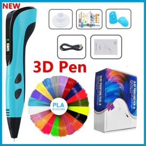 Conjunto 2023 Nova caneta de impressão 3D Conjunto de caneta 3D para crianças DIY Pens de aniversário da criança Brinquedos criativos de presente com caixa de embalagem de filamentos PLA