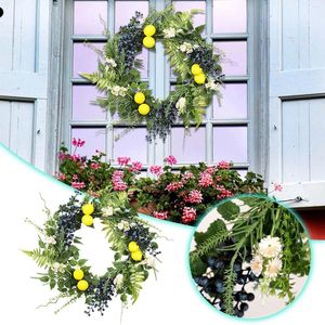 Decorative Flowers Wreath Fern Leaves Blueberry Home Decoration Holiday Front Door Pendant Spring Valentines Day Gnome