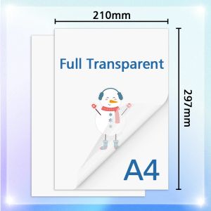 10シート100％透明な印刷可能なビニールステッカーペーパーA4自己粘着コピーペーパーインクジェットプリンター用の100％非水装備テープ
