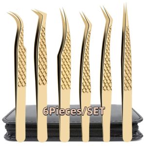 Brushes 4/6pcs False Eyelash Tweezers Set for Fake Fan Lashes Extensions Planting Eyebrow Clip Eyelashes Tongs Makeup Nail Tools Kit