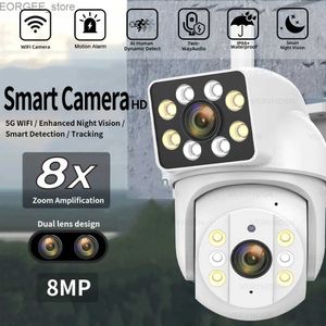 Andra CCTV -kameror 8MP 5G 4K PTZ IP WIFI CAMERA Dual Lens Surveillance Cameras 8x Zoom Outdoor Security Waterproof Color Night Vision Human Detect Y240403