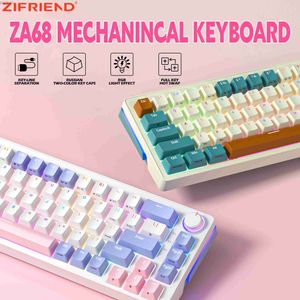 Keyboards ZIFRIEND Mechanical Keyboard 68 Key Hot Swap PBT Keyboard Cover RGB Backlight Wire 2.4GHz Wireless Bluetooth 60% Keyboard Lemon SwitchL2404