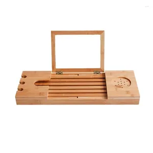 Kitchen Storage Bamboo Bathtub Stand Retractable Phone Tablet Bathroom Bath Tray Toilet