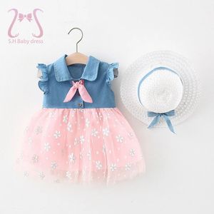 Summer Baby Girl Dress Fasher Mesh Princess Kids Ubrania dżins bez rękawów dla dziewcząt 240403