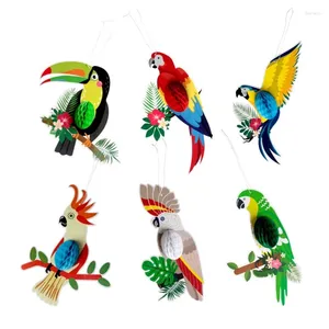 Party Decoration Tropical Bird Pendant 6pcs Honeycomb Parrot Hanging Ornament Pendants For Hawaii Summer Bar Banquet