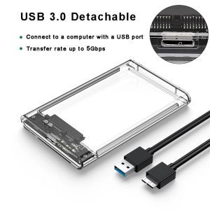 Caixas de disco rígido USB 3.0/Tipo C 2,5 polegadas HDD SSD Shell SATA HDD CABELA CLACA DE DISCO DE DISCURO DO DISCO CABO DE 5 GBPS SUPORTE DE 2TB UASP