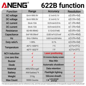 ANENG 622B 622A Smart Digital Multimeter 6000Counts True RMS DC/AC Tester Tester Voltmeter Ammeter емкость OHM Auto Range