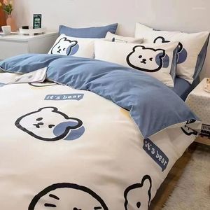 Bedding Sets Boys Girls Bear Set Fashion Adult Kids Twin Full Bed Linen Duvet Cover Pillowcases Cartoon Polyester Flat Sheet