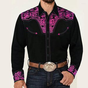 Mäns avslappnade skjortor trendiga lyxiga sociala lapel -knappar ner västerländsk stil tryckt toppar prom cardigan plus storlek