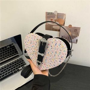 New Women s Bag 2024 Autumn Simple and Fashionable Peach Heart Knitted Handheld Diagonal Cross Love 240403