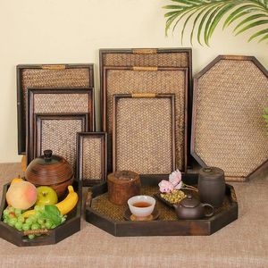 Tea Trays Teaware Kitchen Tray Portable Dish Plate Vintage Office Bamboo Serving Food Bandeja Bambu Tools Accessories