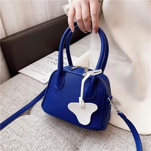 Bag 2024 Niche Designer Blue Lychee Pattern Soft Waxy Texture Small Foreign Style Wild Shoulder Portable Messenger Women'S Shell