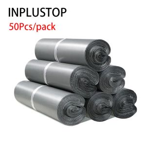 Çantalar Inplstop 50pcs Posta Çanta Giyim Su Geçirmez Su Geçirmez Ambalaj Çantası Özel Poli Siyah Gri Express Lojistik Parsel Kurye Çantası