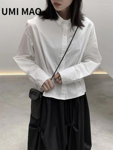 Erkekler Elbise Gömlek UMI MAO KOYU TOP FEMME Asimetrik Tasarım Bel Koreli Moda Uzun Kollu Sıradan Gömlek Kadın Y2K