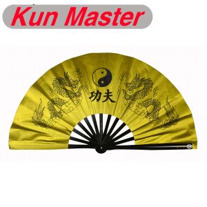 Arts Bamboo Kung Fu Fan Fan, Martial Arts Practice Performance Fan, Wu Shu Fan, Double Dragon (Gold)