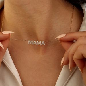 Personalized Jewelry Pave Mama Gold Necklace Diamond Mama Necklace Stones Sterling Necklace Mother's Day Gifts for Mom 240329