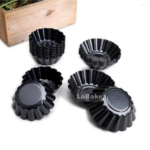 Baking Moulds 10pcs 6.5cm 7.5cm Diameter Nonstick Fluted Round Chrysanthemum Shape Carbon Steel Egg Tart Mold Pudding Molds Pie Pan DIY