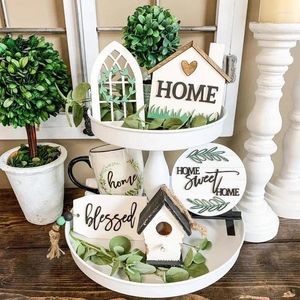 Decorative Figurines Farmhouse Layered Tray Decoration Coffee Bar Rustic Wooden Tiered Sign Home Dining Table