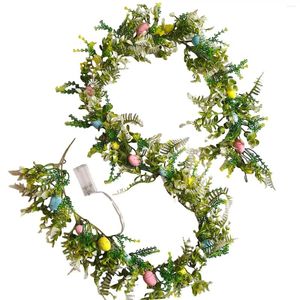 Decorative Flowers Easter Garland With Egg Green Leaves Artificial Metallic Hanging For Farmhouse Outside Holiday Tree Front Door