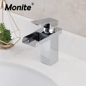 Bathroom Sink Faucets Monite Waterfall Basin Brass Mixer Tap Vanity Faucet Chrome Finish 1 Handle W/Wide Spout Wash